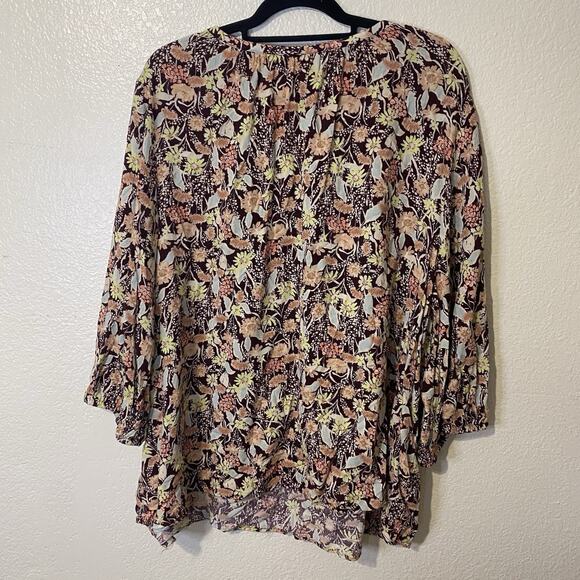 AVA & VIV Top Size 3X Multicolor Floral V Neck 100% Rayon 3/4 Sleeve Blouse - Picture 5 of 8